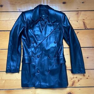 7 For All Mankind Black Faux Leather Double Breasted Jacket Size Medium